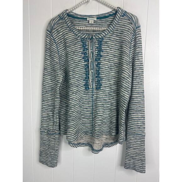 Sundance Cabin Cozy Up Henley Black/White Spaced Dyed with Teal Accents Size L - Picture 1 of 9